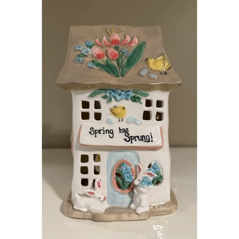 Blue Sky Clayworks SPRING HAS SPRUNG Tea Light Candle House Heather Goldminc NEW